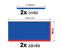 Závěsy zatahovací sólo modré/ bambulky červené